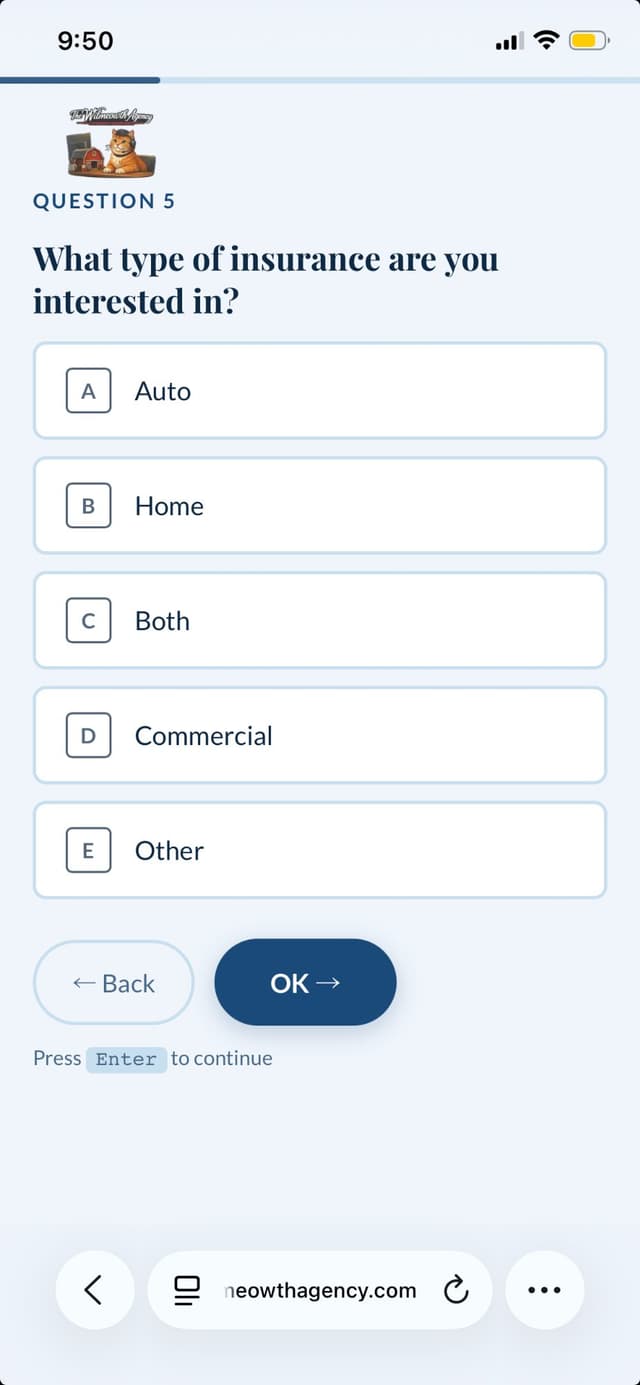 Quote form example on mobile